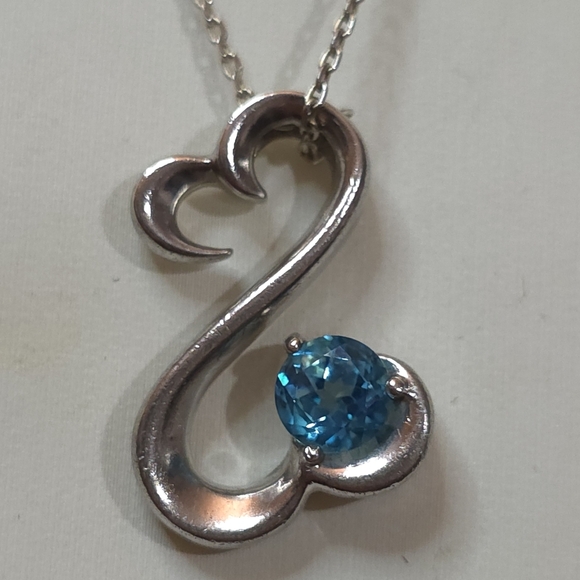 ZALES JANE SEYMOUR BLUE TOPAZ STERLING SILVER 925 PENDANT WITH 925 18 IN CHAIN - Picture 5 of 7